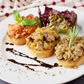 Bruschetta trio: Klasszikus paradicsomos kerti bazsalikommal, pirított hagymás kacsamáj raguval vargányás, sült rozmaringgal.